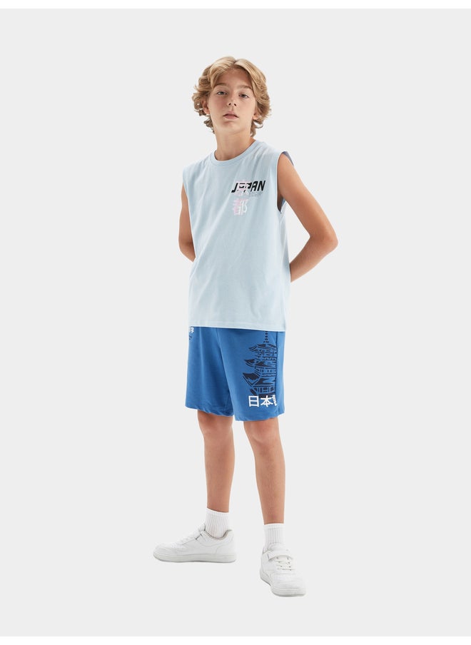 DeFacto DeFacto Kids Blue Printed Logo Regular Fit Shorts  - Image 4