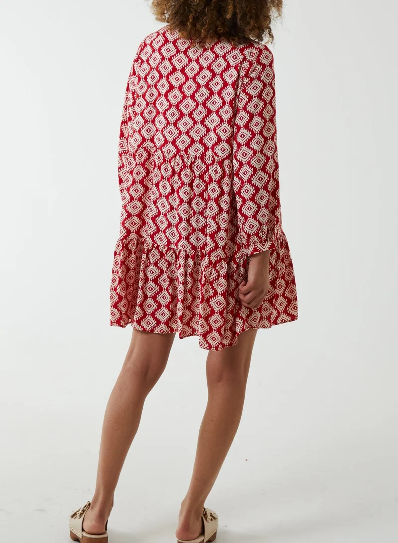 Blue Vanilla Abstract Geometric Tunic Dress