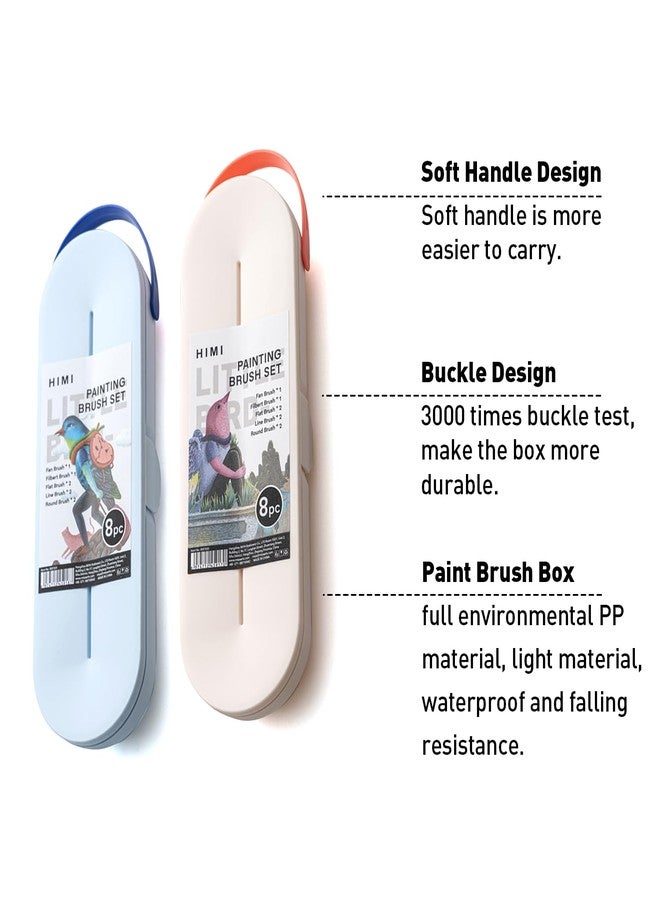 HIMI Paint Brushes Set 8 Pcs for Acrylic Oil Gouache Paint，2 Flat & 2 Round & 2 Liner &1 Filbret &1 Fan, 8pcs Brushs, Interesting Designed Nice Gift for Art hobbyist Beginners Artists (Pink,8Pcs) - Image 5