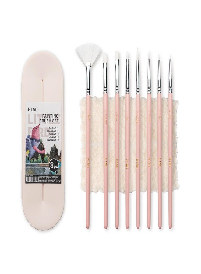 HIMI Paint Brushes Set 8 Pcs for Acrylic Oil Gouache Paint，2 Flat & 2 Round & 2 Liner &1 Filbret &1 Fan, 8pcs Brushs, Interesting Designed Nice Gift for Art hobbyist Beginners Artists (Pink,8Pcs) - Image 1