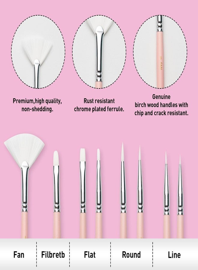 HIMI Paint Brushes Set 8 Pcs for Acrylic Oil Gouache Paint，2 Flat & 2 Round & 2 Liner &1 Filbret &1 Fan, 8pcs Brushs, Interesting Designed Nice Gift for Art hobbyist Beginners Artists (Pink,8Pcs) - Image 2
