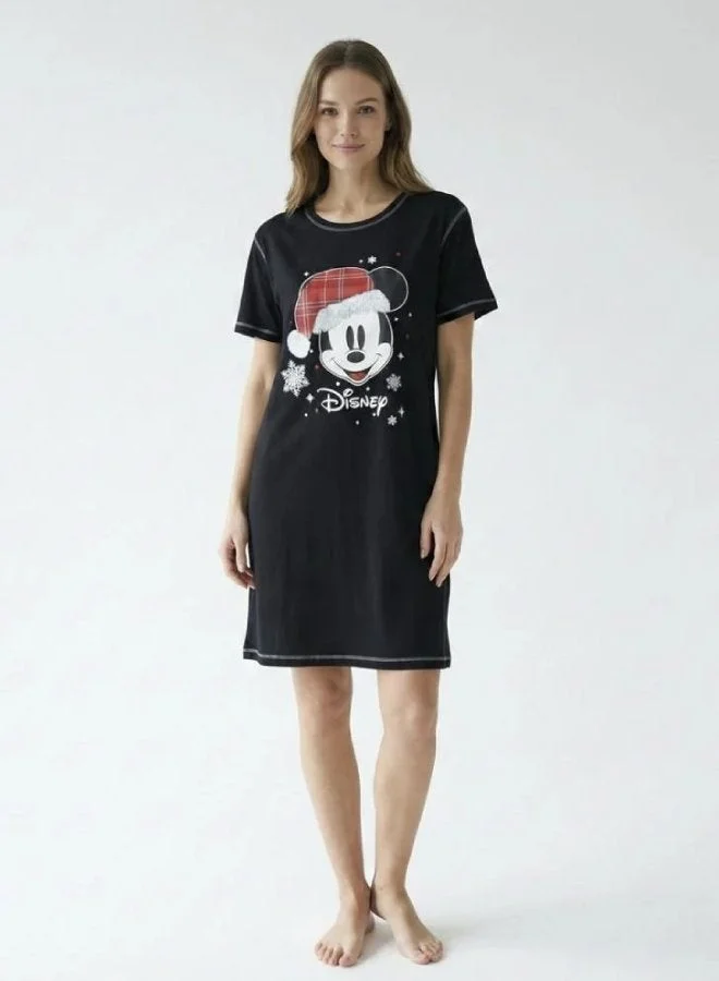HAWRAA ABAYA Mickey Winter Cartoon Nightshirt - Black