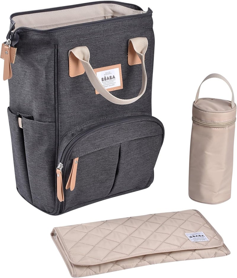 BEABA BÉABA Baby Diaper Bag - Large Storage Capacity with Insulated Pockets and Changing Mat - Dark Heather Grey - Image 2