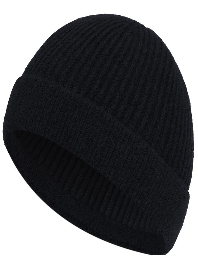 ROYBENS Short Fisherman Beanie for Men Women, Wool Warm Winter Hat, Swag Knit Cuff Soft Trawler Beanies Watch Cap Skull Caps, Black - Image 1