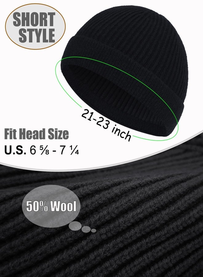 ROYBENS Short Fisherman Beanie for Men Women, Wool Warm Winter Hat, Swag Knit Cuff Soft Trawler Beanies Watch Cap Skull Caps, Black - Image 5