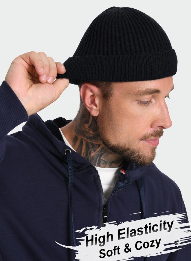 ROYBENS Short Fisherman Beanie for Men Women, Wool Warm Winter Hat, Swag Knit Cuff Soft Trawler Beanies Watch Cap Skull Caps, Black - Image 3