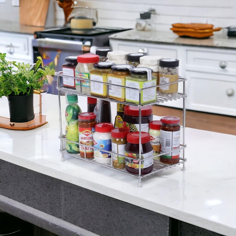Deehome Rust Resistant Stainless Steel 2-Tier Multipurpose Shelf Basket for Kitchen, Bathroom, Vanity, Storage Organizer Rack for Spice Jars, Toiletries, Condiments, Durable & Space-Saving - Image 5