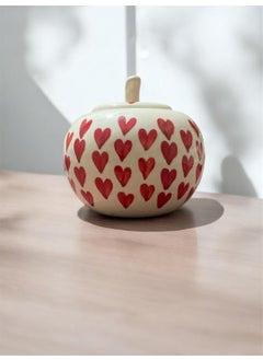 Old Edge Ceramics Old Edge Ceramics Sugar Bowl with Red Hearts Pattern White Decorative Kitchen Container with Lid  - Image 2