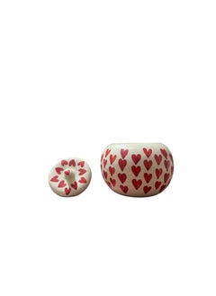 Old Edge Ceramics Old Edge Ceramics Sugar Bowl with Red Hearts Pattern White Decorative Kitchen Container with Lid  - Image 4
