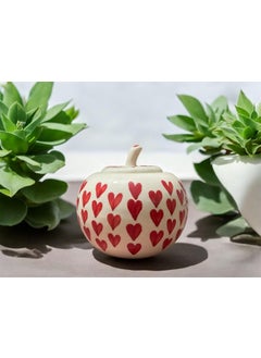 Old Edge Ceramics Old Edge Ceramics Sugar Bowl with Red Hearts Pattern White Decorative Kitchen Container with Lid  - Image 1
