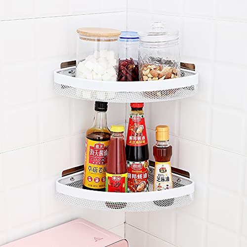 KPNG Adhesive Bathroom Shelf Metal Shower Caddy Corner Shelf Wall Mounted NonDrilling Floating Shelf for Bathroom OrganizerKitchenShower Organizer Pack of1 White - Image 2