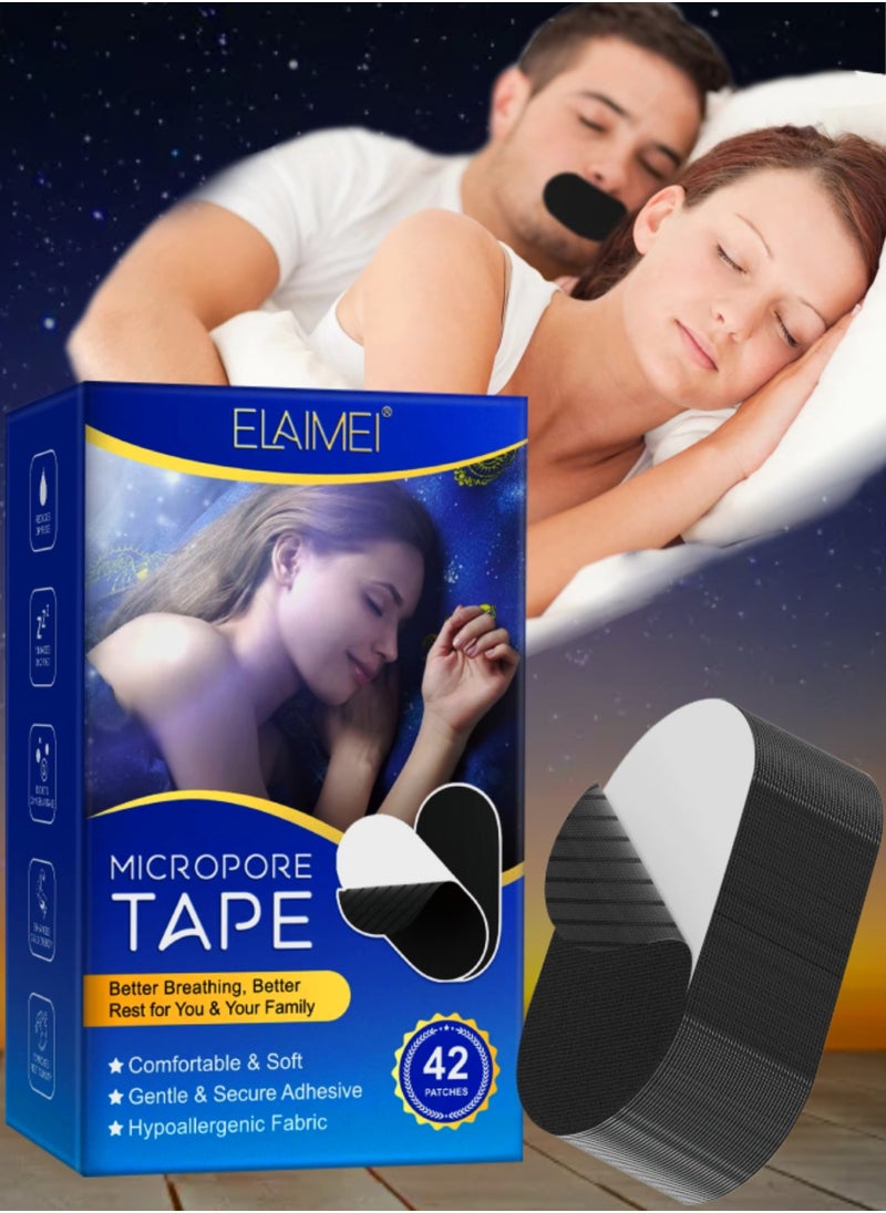 Elaimei 42 Pcs Micropore Tape Mouth Tape Sleep Strips Soft and Comfortable Gentle and Secure Adhesive Mouth Strips Nose Breathing Anti Snoring Better Breathing Oduor Free Sleep Strip Mouths Tape Black  - Image 1