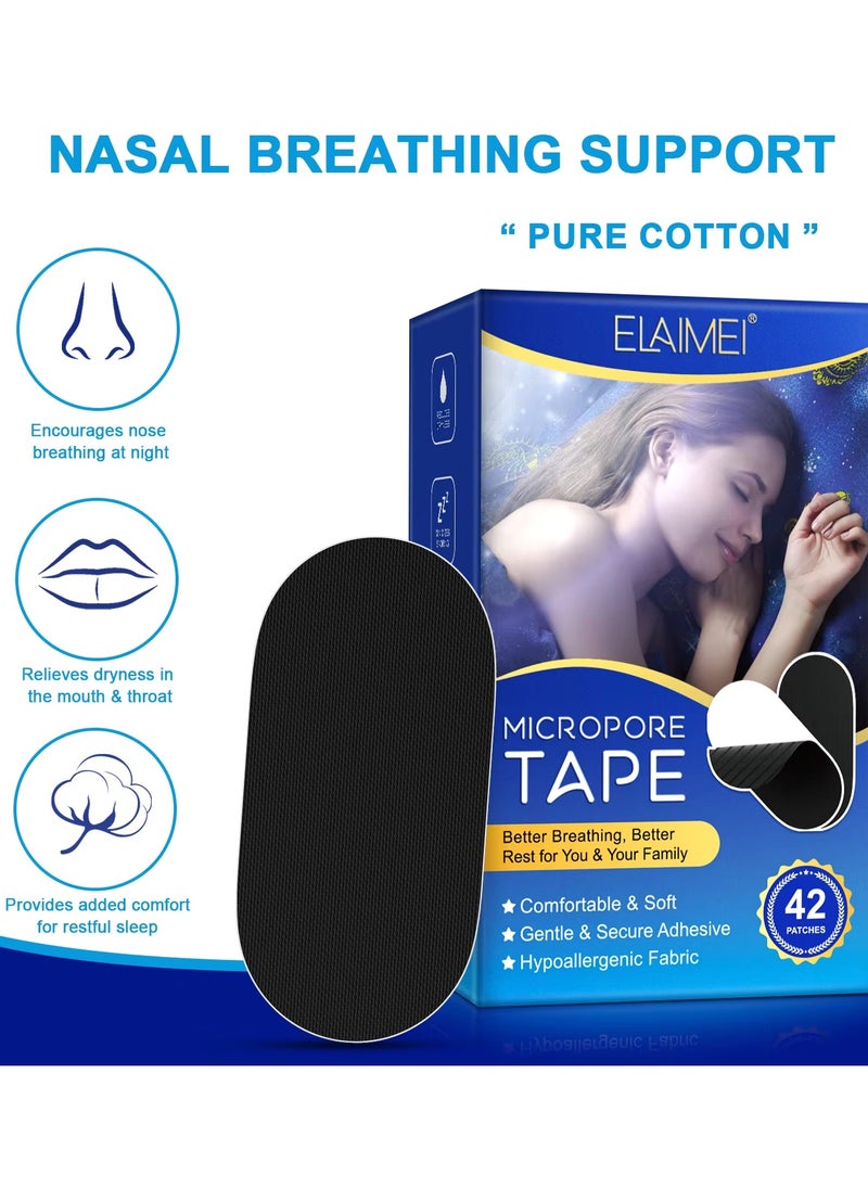 Elaimei 42 Pcs Micropore Tape Mouth Tape Sleep Strips Soft and Comfortable Gentle and Secure Adhesive Mouth Strips Nose Breathing Anti Snoring Better Breathing Oduor Free Sleep Strip Mouths Tape Black  - Image 4