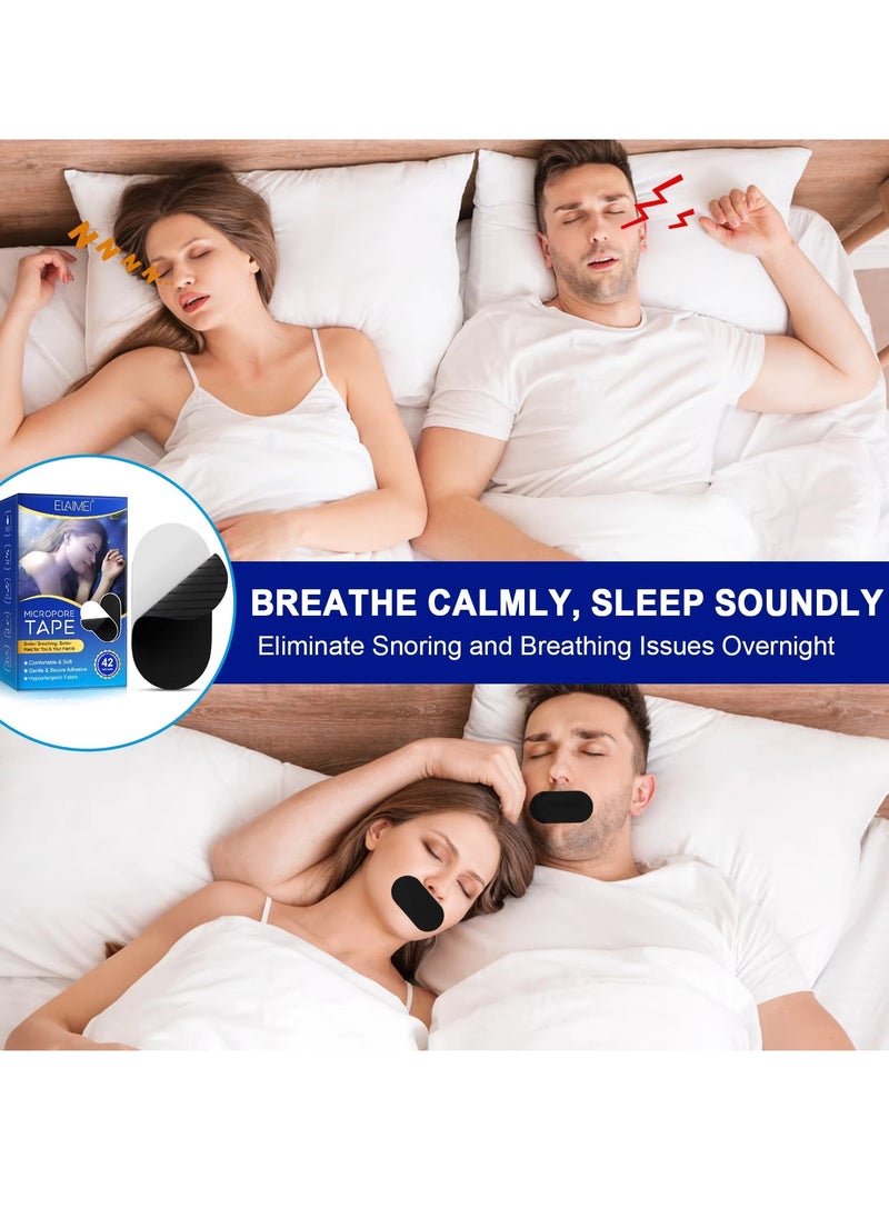 Elaimei 42 Pcs Micropore Tape Mouth Tape Sleep Strips Soft and Comfortable Gentle and Secure Adhesive Mouth Strips Nose Breathing Anti Snoring Better Breathing Oduor Free Sleep Strip Mouths Tape Black  - Image 5