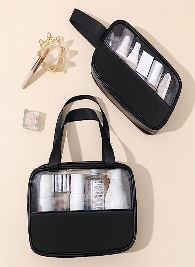 Salepush Transparent Cosmetic Bag Set Makeup Pouch Bag with Handle Clear Travel Toiletry Bag Leather Cosmetic Organizer for Women and Men (Combo, Black) - Image 4