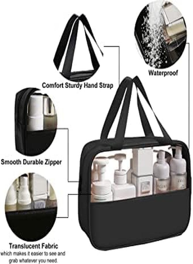 Salepush Transparent Cosmetic Bag Set Makeup Pouch Bag with Handle Clear Travel Toiletry Bag Leather Cosmetic Organizer for Women and Men (Combo, Black) - Image 3