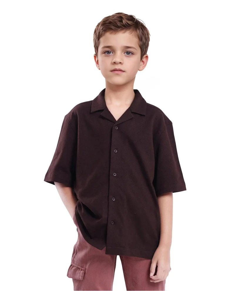 Rare Ones Rare Ones Kids Veno-S Brown Cotton Half Sleeve Button Solid Regular Fit Shirt