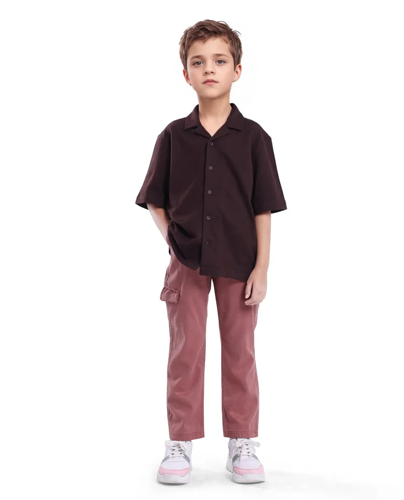 رير ونز Rare Ones Kids Veno-S Brown Cotton Half Sleeve Button Solid Regular Fit Shirt