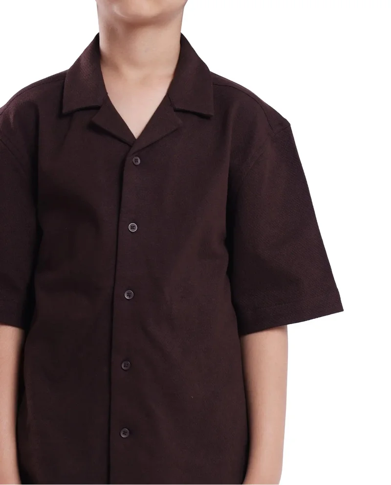 Rare Ones Rare Ones Kids Veno-S Brown Cotton Half Sleeve Button Solid Regular Fit Shirt