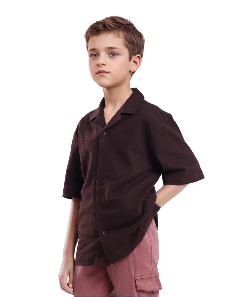 Rare Ones Rare Ones Kids Veno-S Brown Cotton Half Sleeve Button Solid Regular Fit Shirt