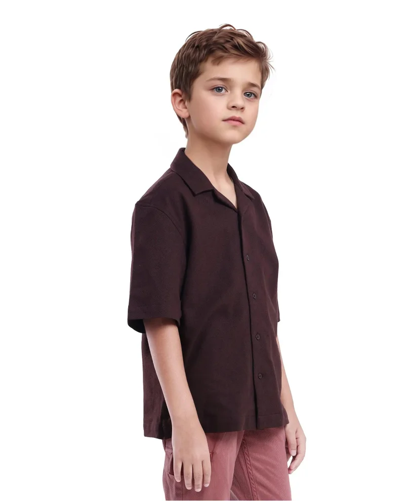 Rare Ones Rare Ones Kids Veno-S Brown Cotton Half Sleeve Button Solid Regular Fit Shirt