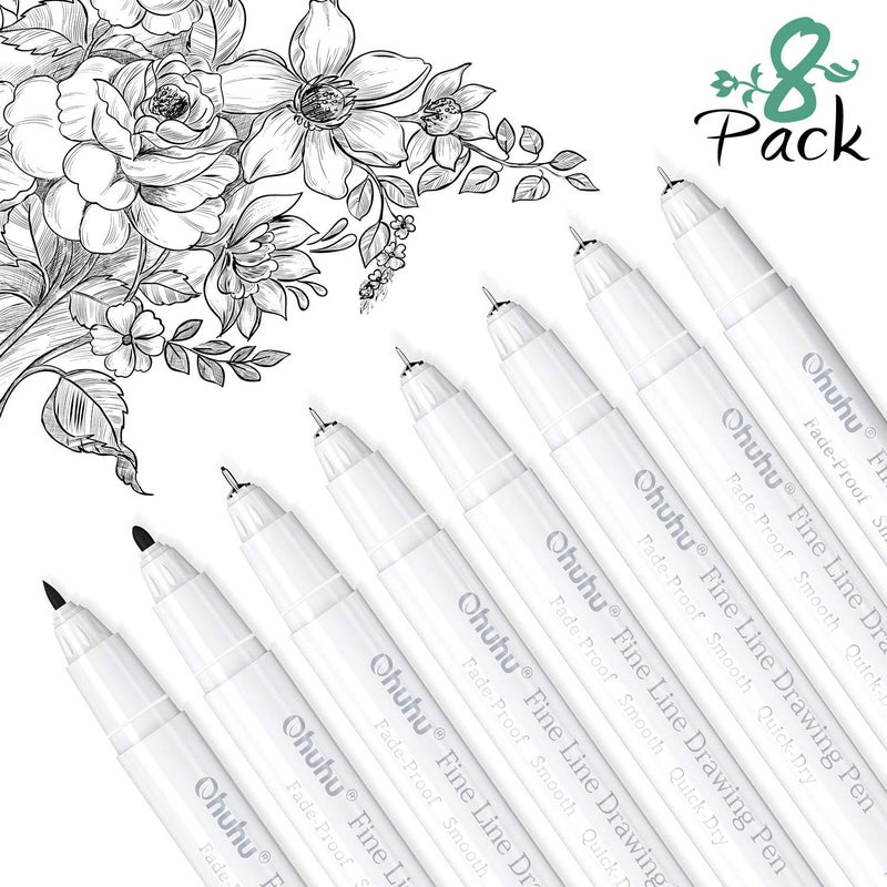 Ohuhu Fineliner Pens Micro Drawing Pens: 8-size Tips (Ultra-fine, Fine & Brush) Waterproof Pigment Black Ink for Illustration Drawing Journaling Sketching for Artist Beginners - Image 3