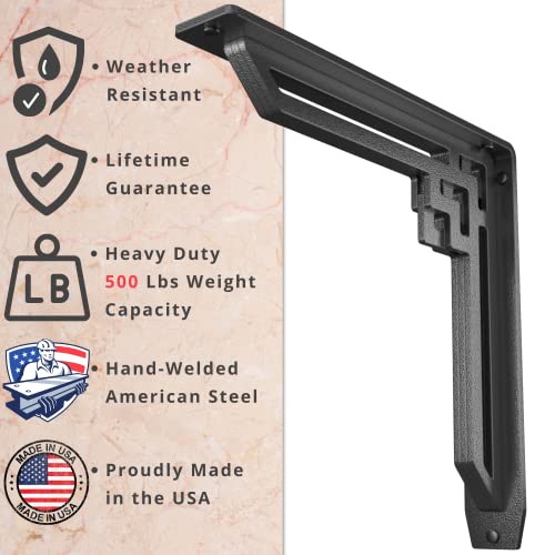 STARBY Heavy Duty Shelf Brackets (2 Pack) - Designer Metal Corbels for Mantels, Countertops and Decorative Shelving - 500# Capacity - Wrought Iron Black - 2 Pack (12" x 12" x 2") - Image 2