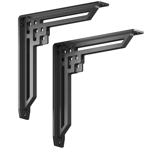 STARBY Heavy Duty Shelf Brackets (2 Pack) - Designer Metal Corbels for Mantels, Countertops and Decorative Shelving - 500# Capacity - Wrought Iron Black - 2 Pack (12" x 12" x 2") - Image 1