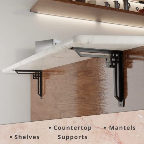 STARBY Heavy Duty Shelf Brackets (2 Pack) - Designer Metal Corbels for Mantels, Countertops and Decorative Shelving - 500# Capacity - Wrought Iron Black - 2 Pack (12" x 12" x 2") - Image 5