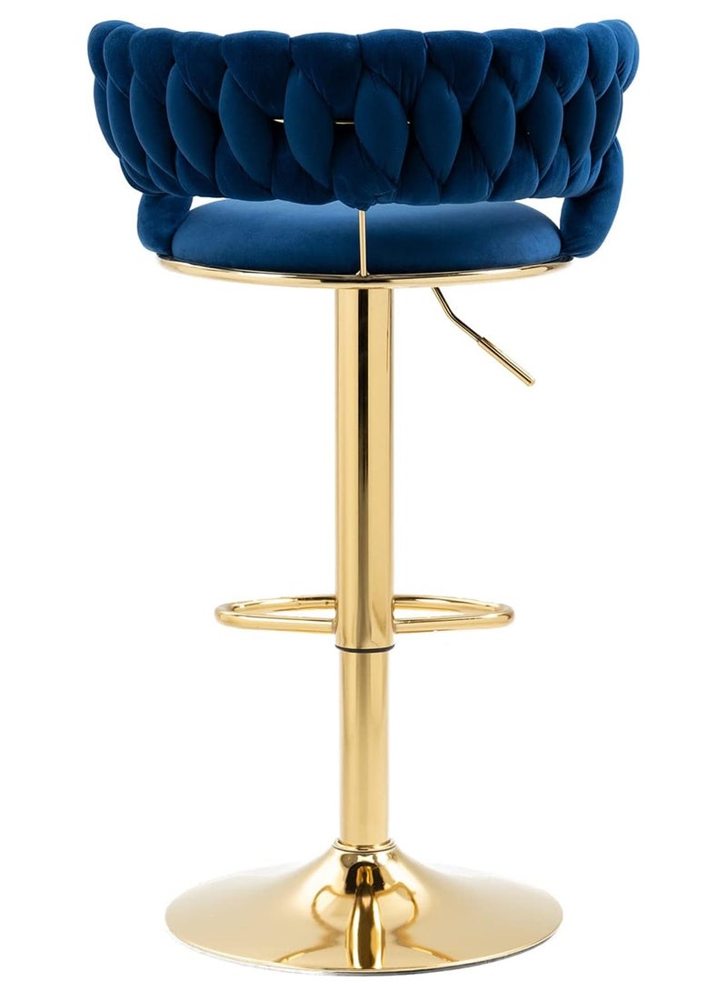 DubaiGallery كراسي بار من قماش المخمل المنسوج، كراسي بار دوارة قابلة للتعديل في الارتفاع مع ظهر وقاعدة معدنية ذهبية للمقاهي والمطابخ والمطاعم - Image 1