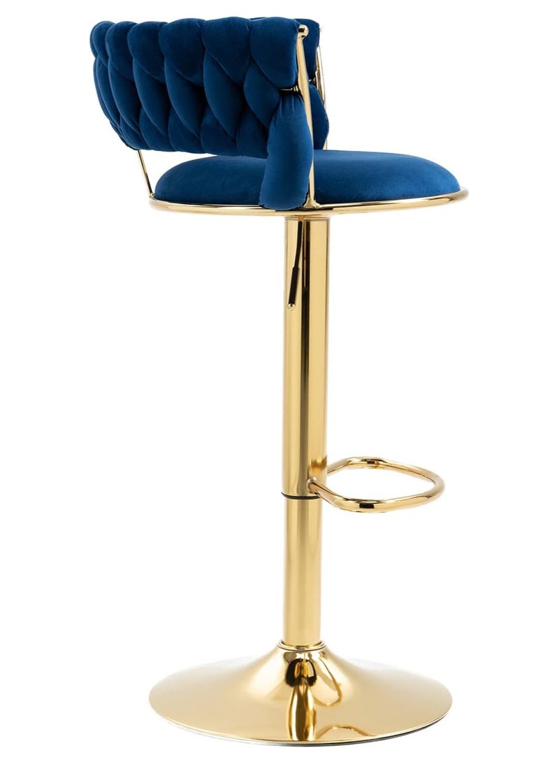 DubaiGallery كراسي بار من قماش المخمل المنسوج، كراسي بار دوارة قابلة للتعديل في الارتفاع مع ظهر وقاعدة معدنية ذهبية للمقاهي والمطابخ والمطاعم - Image 2