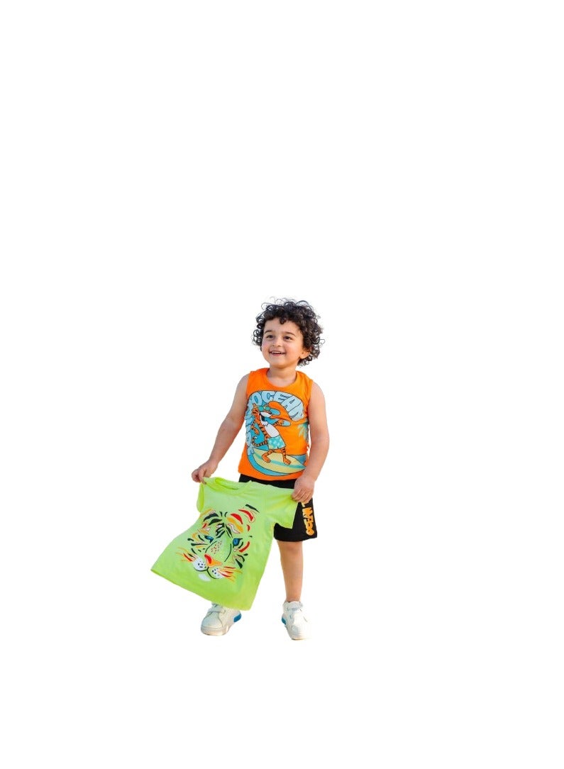 Sons kit 3 pieces, T -shirt, Orange, Tashrat Lamouni, and Shorts Black  - Image 1