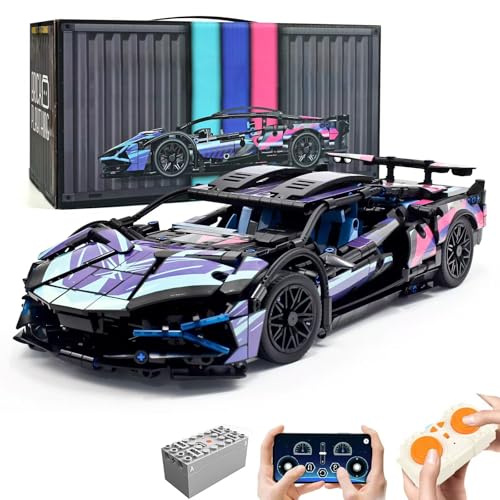 MOCBROPCS Remote Control Car Building Set 114 Technical Sports Racing Car Building Kit with Motors and Rechargeable Battery Toys Gift for Adults Boys Age 12 1314 PCS - Image 1