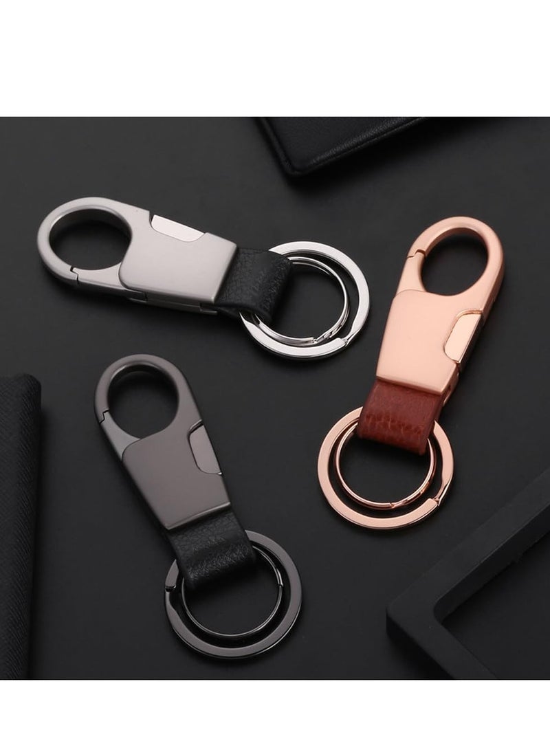 SYOSI Car Keychain, Leather Car Keychain Carabiner Clip with 2 Key Rings Hooks Holder Purse Belt, Heavy Duty Gift for Men Women (Black)  - Image 4