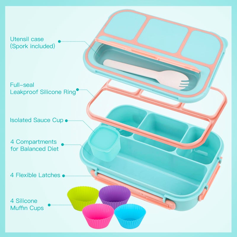 MaMix Bento Lunch Box Adult  Bento Box for Kids  Lunch Containers for Adults/Kids/Students 1300ML-4 Compartment Lunch Box Kids (Pastel blue) - Image 3