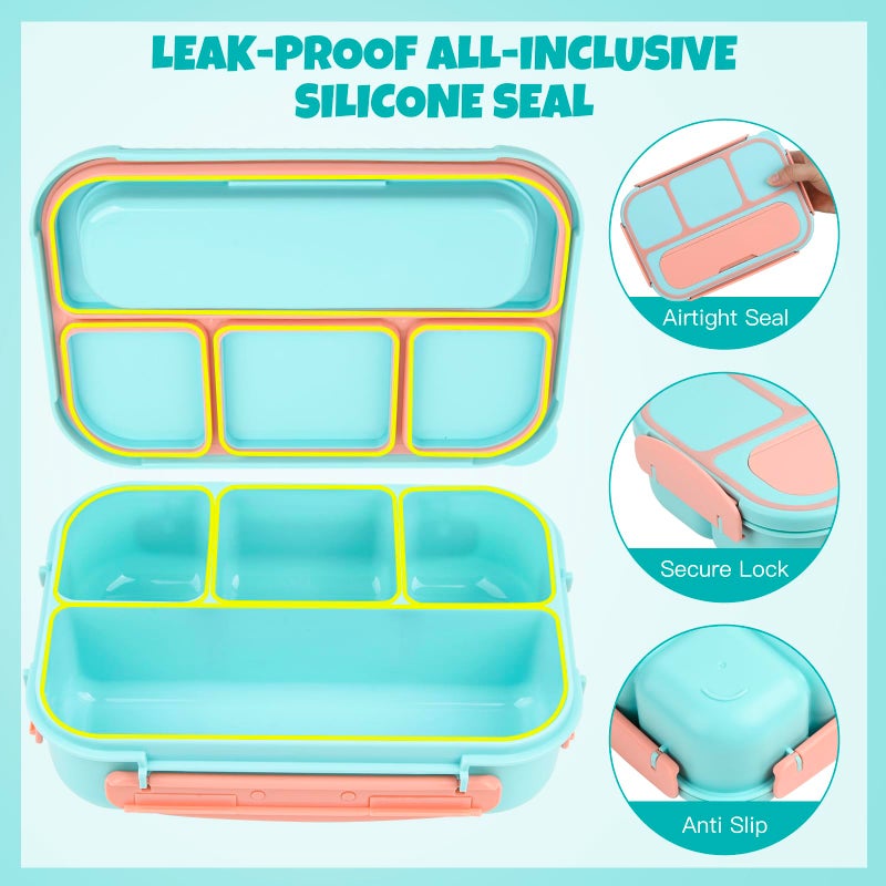 MaMix Bento Lunch Box Adult  Bento Box for Kids  Lunch Containers for Adults/Kids/Students 1300ML-4 Compartment Lunch Box Kids (Pastel blue) - Image 4