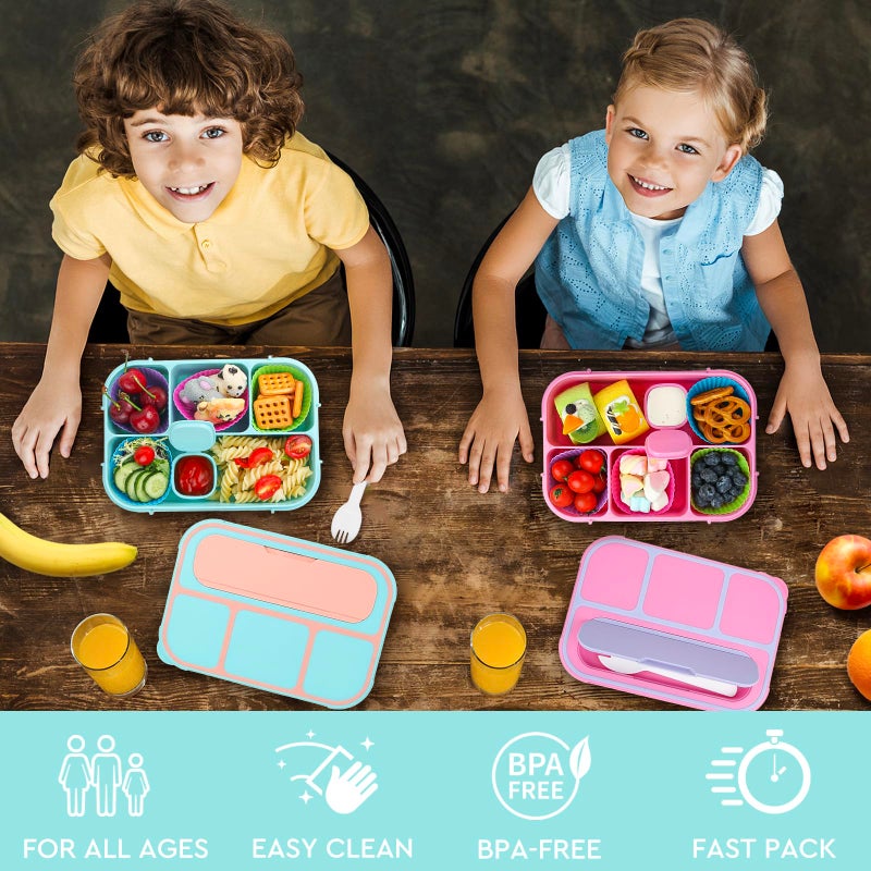 MaMix Bento Lunch Box Adult  Bento Box for Kids  Lunch Containers for Adults/Kids/Students 1300ML-4 Compartment Lunch Box Kids (Pastel blue) - Image 5