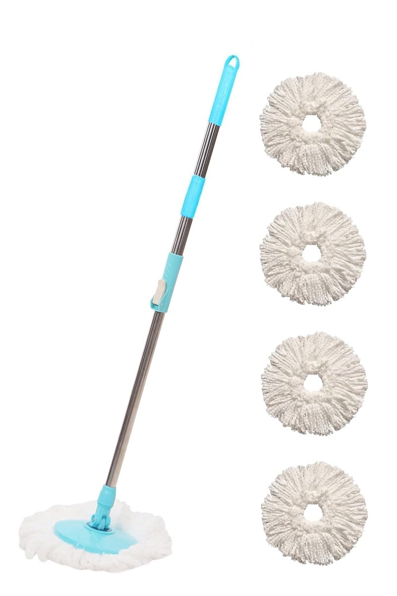 PRANAY'S KLEANUP Premium Spin Mop Rod Stickwith 360 Degree Rotating MopsHead 1 Stainless Steel Rod Stickwith 4 Microfiber Refill WetDry Mop Mops Rod Stick Mops Mop Rod Stick Mop Rod - Image 1