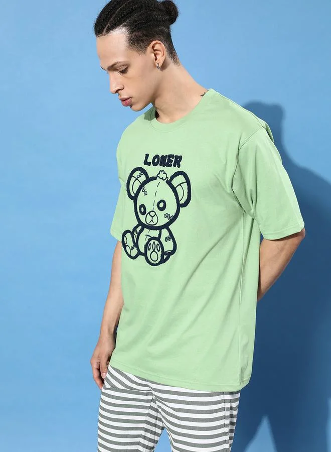 Dillinger Oversized Towel Teddy Embroidery T-Shirt with Long Sleeves by Styli