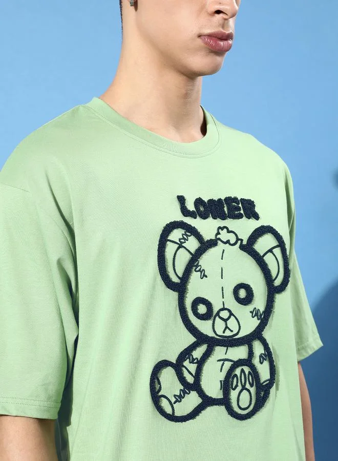 Dillinger Oversized Towel Teddy Embroidery T-Shirt with Long Sleeves by Styli