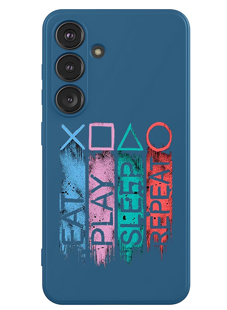 Theodor Protective Slim Fit Case Liquid Silicone Cover with Full Body Protection Anti-Scratch Shockproof Case For Samsung Galaxy S25 (Blue) - Eat play sleep repeat  - Image 1