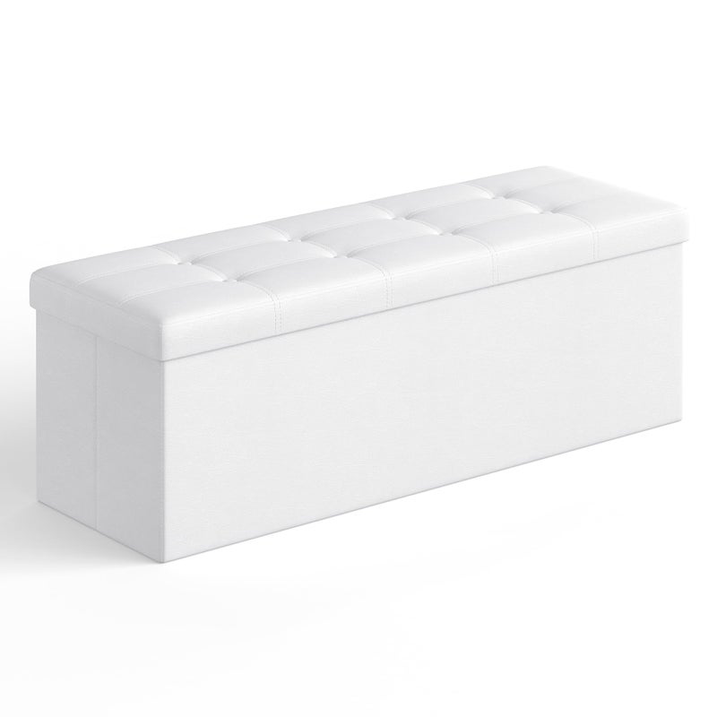 SONGMICS SONGMICS MAZIE Collection  43 Inches Folding Storage Ottoman Bench Ottoman with Storage Foot Rest Stool Load 660 lb for Living Room Synthetic Leather White ULSF702