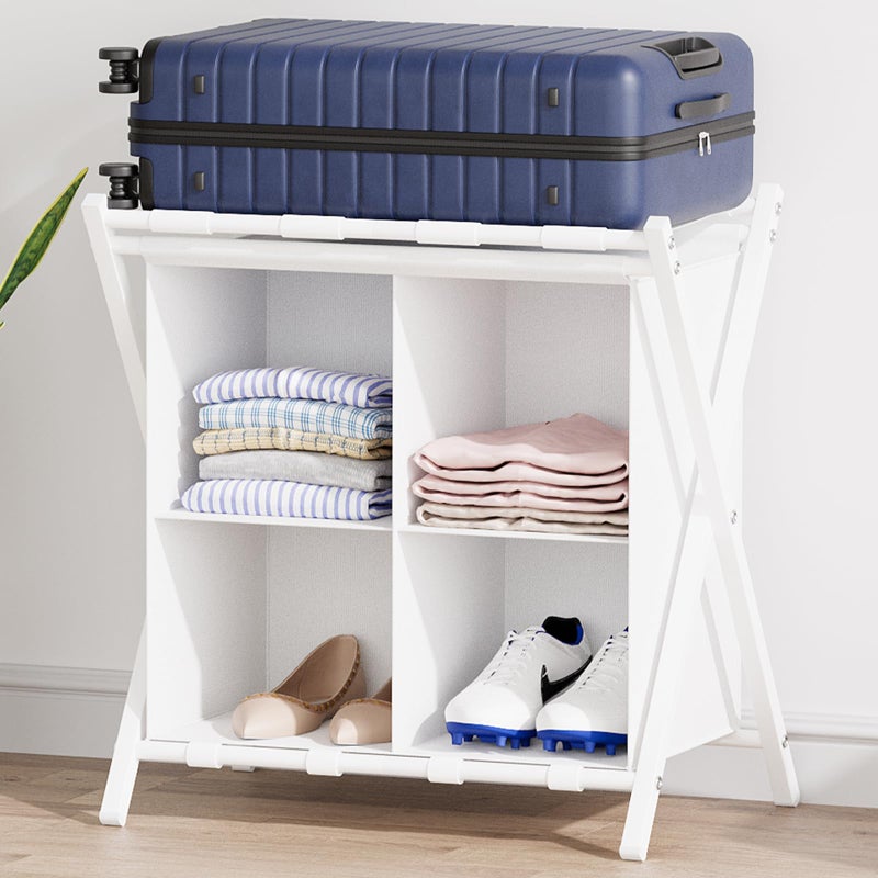 aboxoo Luggage Rack with storage Guest Room Folding Suitcase Stands Holds up to 120 lb Space Saving Suitcase Holders for guest room Bedroom Hotel White