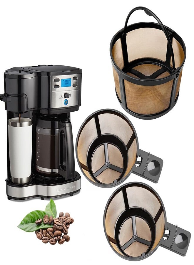 Sesama Reusable Coffee Basket Filter,12 Cup Replacement Filters Compatible with Hamiltion Beach 2-Way Brewer Coffee Maker Models 49980A, 49980Z, 47650, 49933, 2PCS Single Serve & 8-12 Cup Basket Filter- 3in1 - Image 1