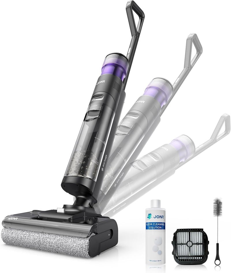 ماركة جونر مكنسة JONR ED12 PRO MAX للتنظيف الجاف والرطب، مسطحة 180 درجة، تنظيف ذاتي بماء ساخن 75 درجة، تجفيف سريع في 5 دقائق، غسالة أرضيات ذكية بتنظيف مزدوج الحواف، مقاومة للتشابك، وقت تشغيل 40 دقيقة. - Image 1
