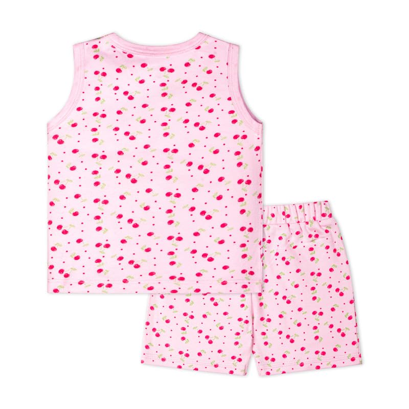 ARIEL Printed Cotton Vest with Shorts for Baby Boys and Girls | Infant Kids Casual Summer short Clothing Set (Pink Cherry_0 Months -3 Months) - Image 2