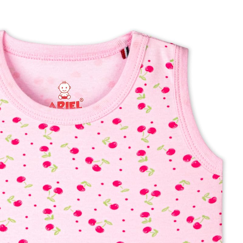 ARIEL Printed Cotton Vest with Shorts for Baby Boys and Girls | Infant Kids Casual Summer short Clothing Set (Pink Cherry_0 Months -3 Months) - Image 5