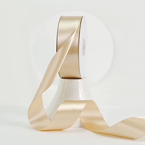 MEEDEE Champagne Satin Ribbon 112 Inch Champagne Ribbon Lux Double Faced Satin Ribbons by 50 Yards Polyester Satin Ribbons for Crafts Wedding Flower Bouquet Holiday Decorating