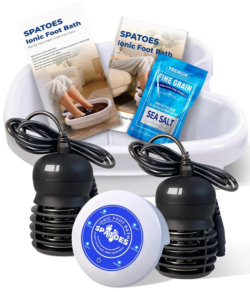 SPATOES Ionic Foot Detox Machine 3.0, Foot Spa at Home detox, Ion Detox Foot Bath Cleanse Machine to Remove Toxins -2 Arrays, 15 Disposable Foot Bath Liners, Detox Sea Salt, Upgraded Durable Basin - Image 1