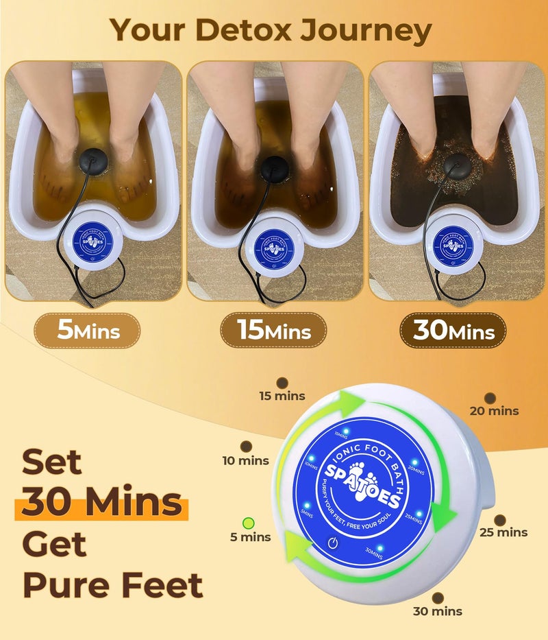 SPATOES Ionic Foot Detox Machine 3.0, Foot Spa at Home detox, Ion Detox Foot Bath Cleanse Machine to Remove Toxins -2 Arrays, 15 Disposable Foot Bath Liners, Detox Sea Salt, Upgraded Durable Basin - Image 2